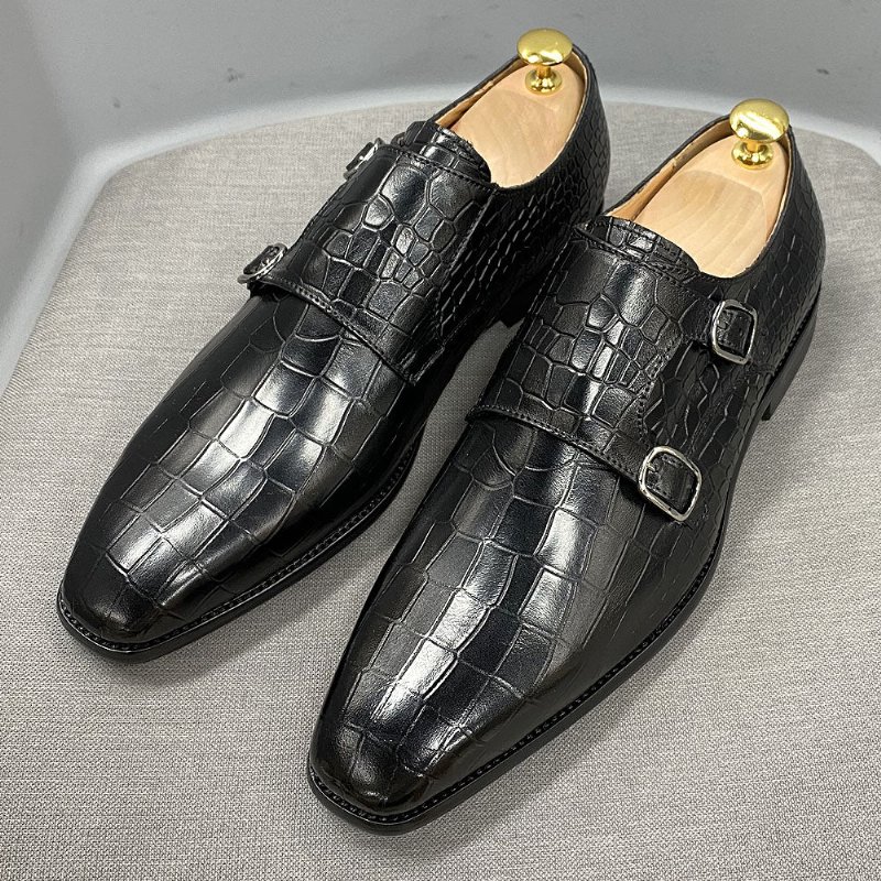 Pánske Spoločenské Topánky Luxusné Crocstride So Štvorcovou Špičkou Monk Strap - Čierna