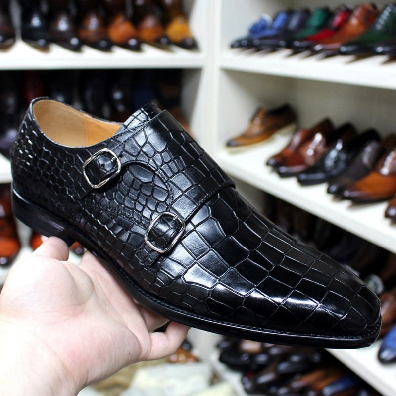 Pánske Spoločenské Topánky Luxusné Crocstride So Štvorcovou Špičkou Monk Strap - Čierna