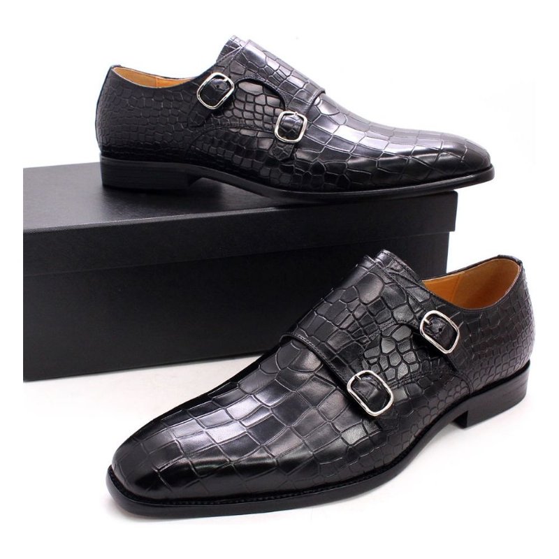 Pánske Spoločenské Topánky Luxusné Crocstride So Štvorcovou Špičkou Monk Strap - Čierna