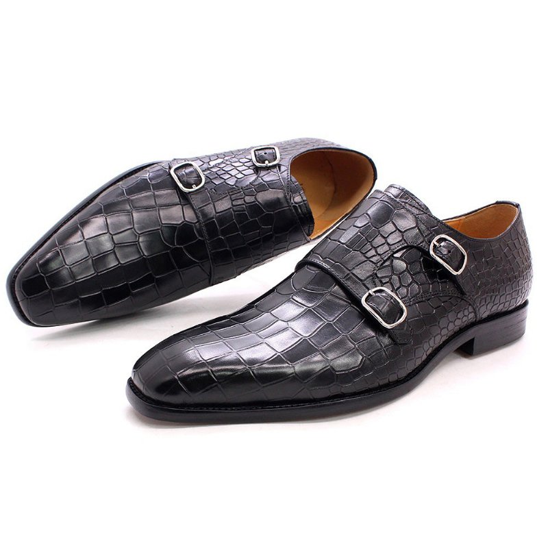 Pánske Spoločenské Topánky Luxusné Crocstride So Štvorcovou Špičkou Monk Strap - Čierna