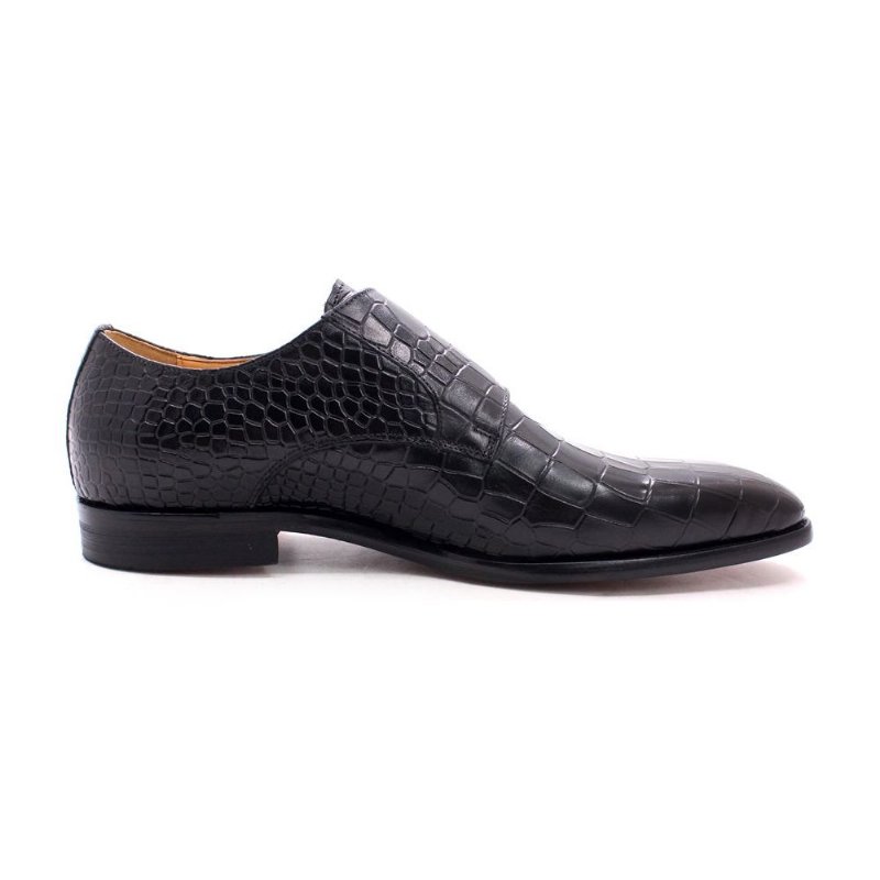 Pánske Spoločenské Topánky Luxusné Crocstride So Štvorcovou Špičkou Monk Strap - Čierna