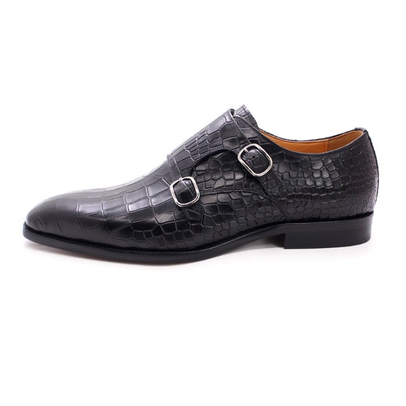 Pánske Spoločenské Topánky Luxusné Crocstride So Štvorcovou Špičkou Monk Strap - Čierna