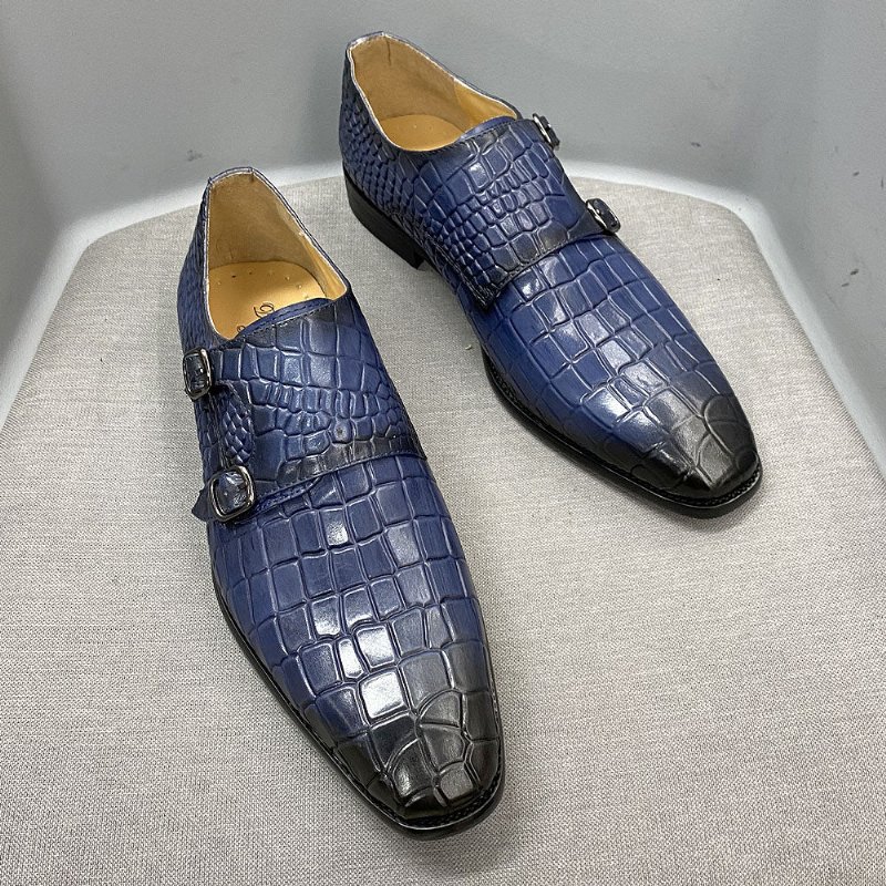 Pánske Spoločenské Topánky Luxusné Crocstride So Štvorcovou Špičkou Monk Strap - Modrá