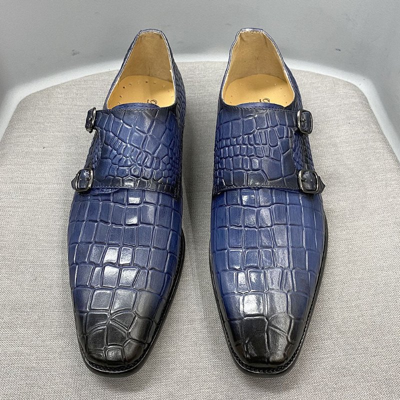 Pánske Spoločenské Topánky Luxusné Crocstride So Štvorcovou Špičkou Monk Strap - Modrá