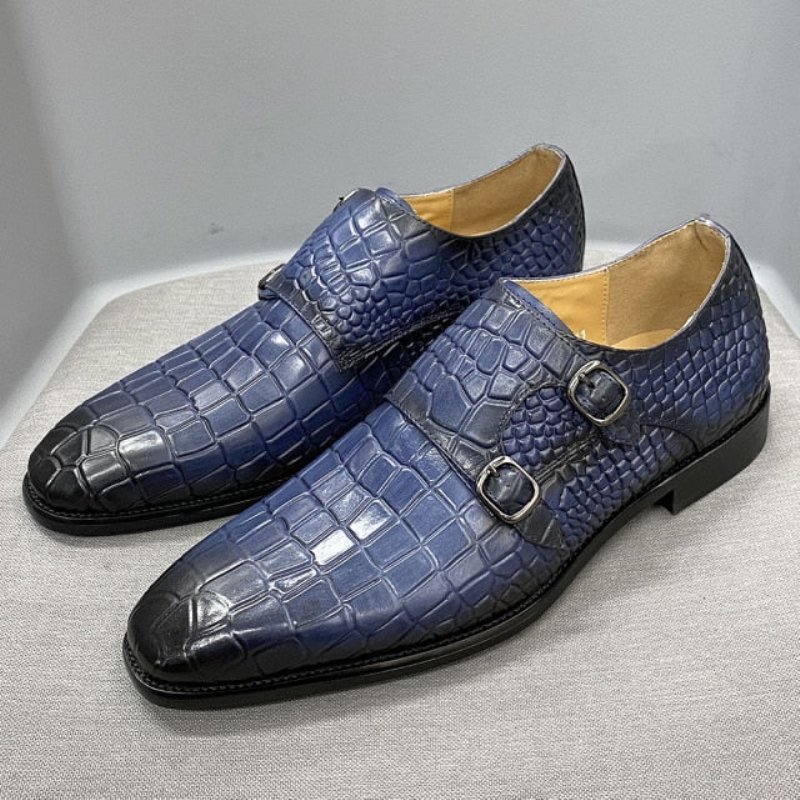 Pánske Spoločenské Topánky Luxusné Crocstride So Štvorcovou Špičkou Monk Strap - Modrá