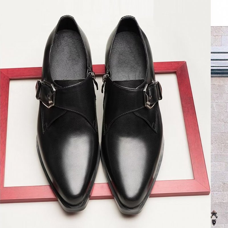 Pánske Spoločenské Topánky Luxusné So Špicatou Špičkou Monkstrap - Čierna