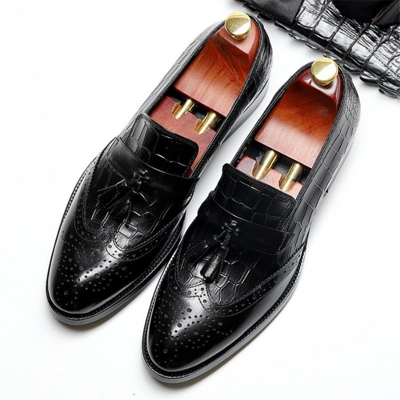 Pánske Spoločenské Topánky Mokasíny Vintage Tassel Brogue - Čierna