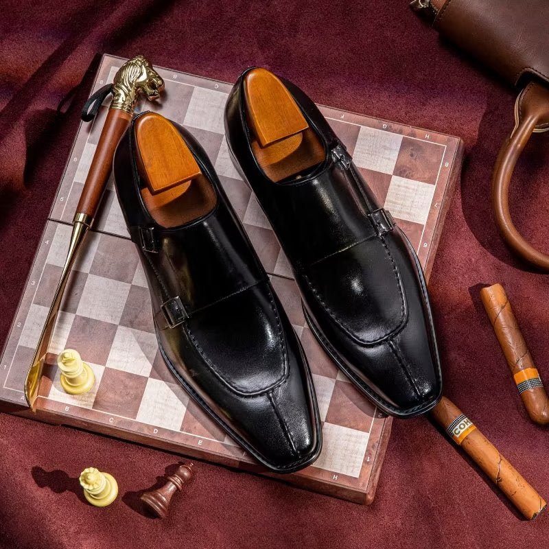 Pánske Spoločenské Topánky Monkstrap Elegantné Z Hovädzej Kože - Čierna