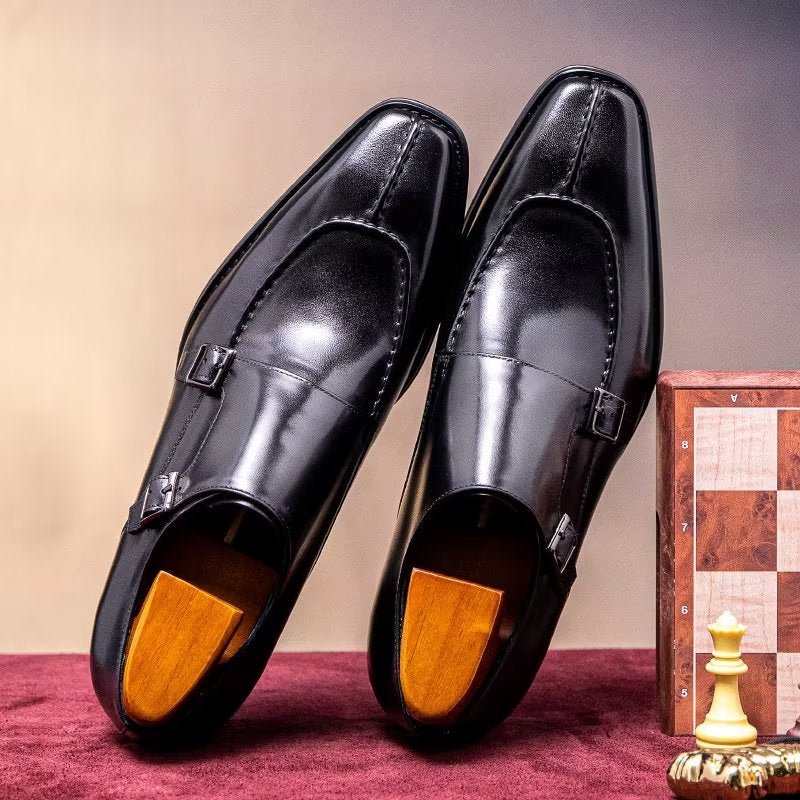 Pánske Spoločenské Topánky Monkstrap Elegantné Z Hovädzej Kože - Čierna