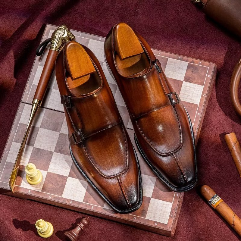 Pánske Spoločenské Topánky Monkstrap Elegantné Z Hovädzej Kože - Káva