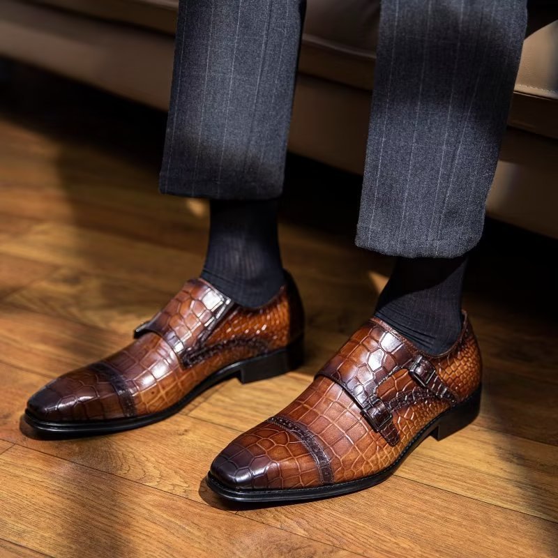 Pánske Spoločenské Topánky Monkstraps - Káva