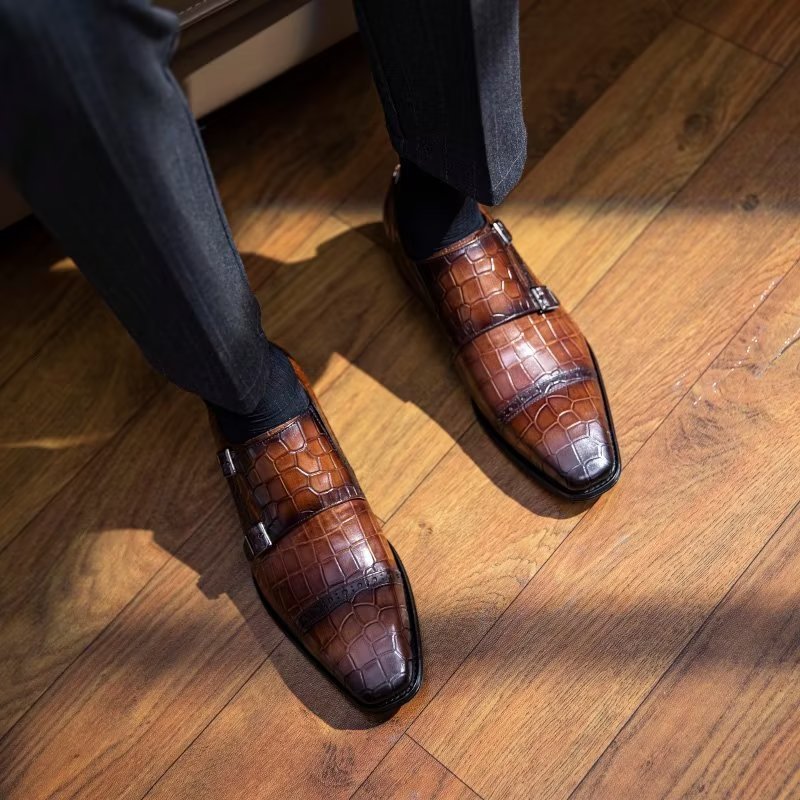 Pánske Spoločenské Topánky Monkstraps - Káva