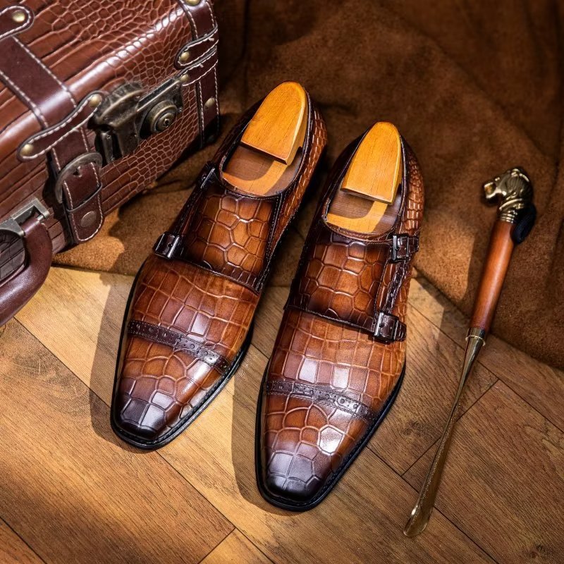 Pánske Spoločenské Topánky Monkstraps - Káva