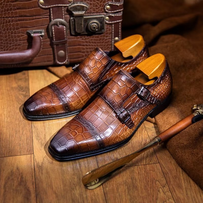 Pánske Spoločenské Topánky Monkstraps - Káva