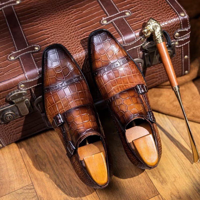 Pánske Spoločenské Topánky Monkstraps - Káva