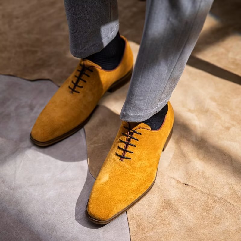 Pánske Spoločenské Topánky Suede Elegance Oxford - Žltá