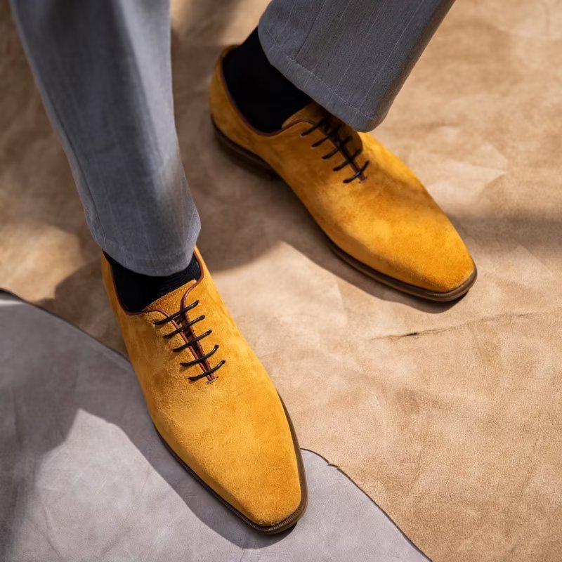 Pánske Spoločenské Topánky Suede Elegance Oxford - Žltá