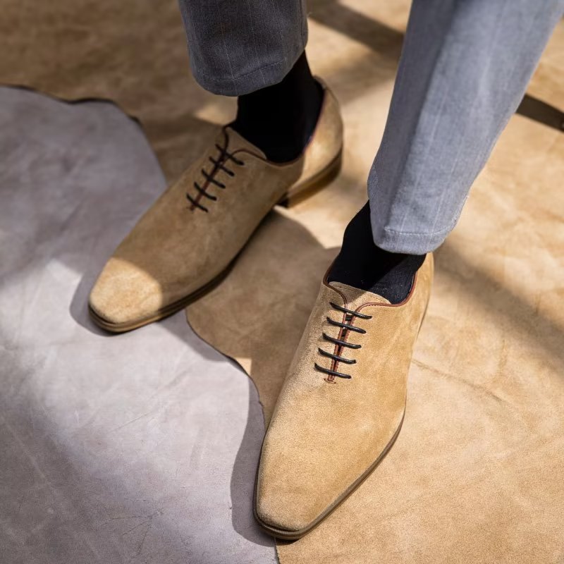 Pánske Spoločenské Topánky Suede Elegance Oxford - Béžová