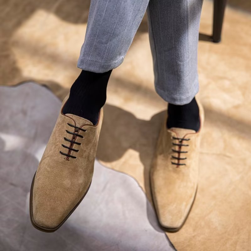 Pánske Spoločenské Topánky Suede Elegance Oxford - Béžová