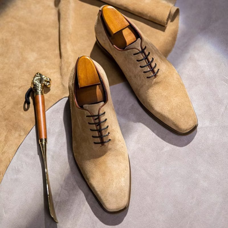 Pánske Spoločenské Topánky Suede Elegance Oxford - Béžová