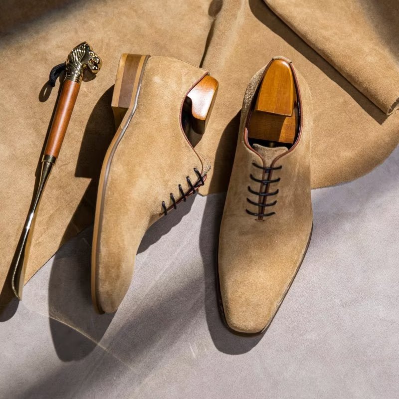 Pánske Spoločenské Topánky Suede Elegance Oxford - Béžová