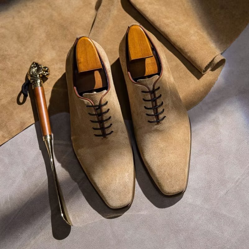 Pánske Spoločenské Topánky Suede Elegance Oxford - Béžová