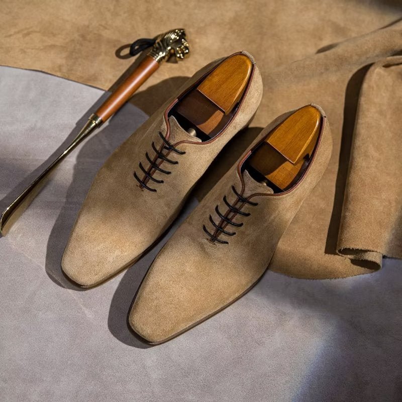 Pánske Spoločenské Topánky Suede Elegance Oxford - Béžová