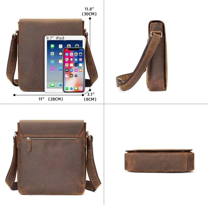 Pánske Tašky Cez Rameno Crossbody Taška Na Zips - Hnedá