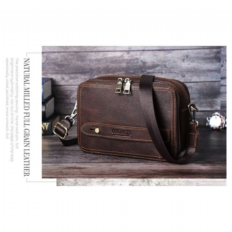 Pánske Tašky Cez Rameno Elegantná Kabelka Crazy Horse Leather Classic Crossbody - Káva