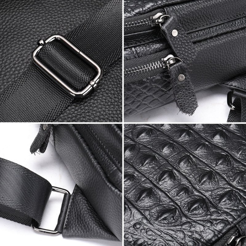 Pánske Tašky Cez Rameno Elegantná Kožená Taška Na Zips Crossbody Messenger - Čierna