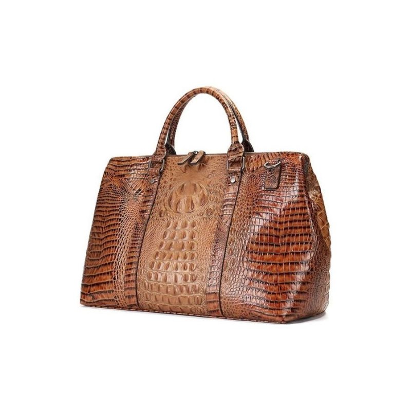 Pánske Tašky Cez Rameno Exotic Crocodile Leather Travel Duffle - Káva