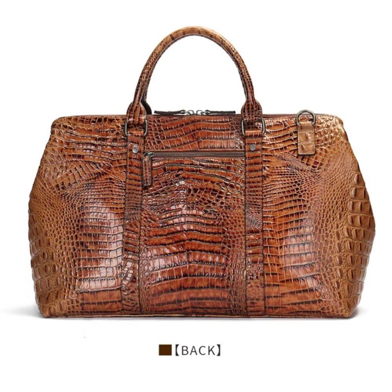 Pánske Tašky Cez Rameno Exotic Crocodile Leather Travel Duffle - Káva