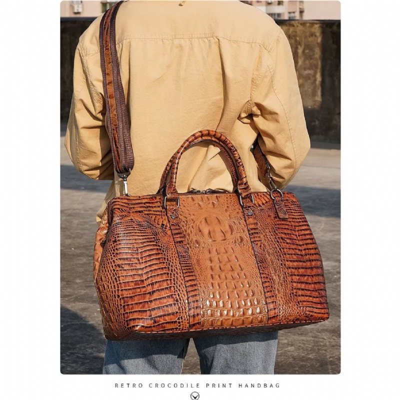 Pánske Tašky Cez Rameno Exotic Crocodile Leather Travel Duffle - Káva