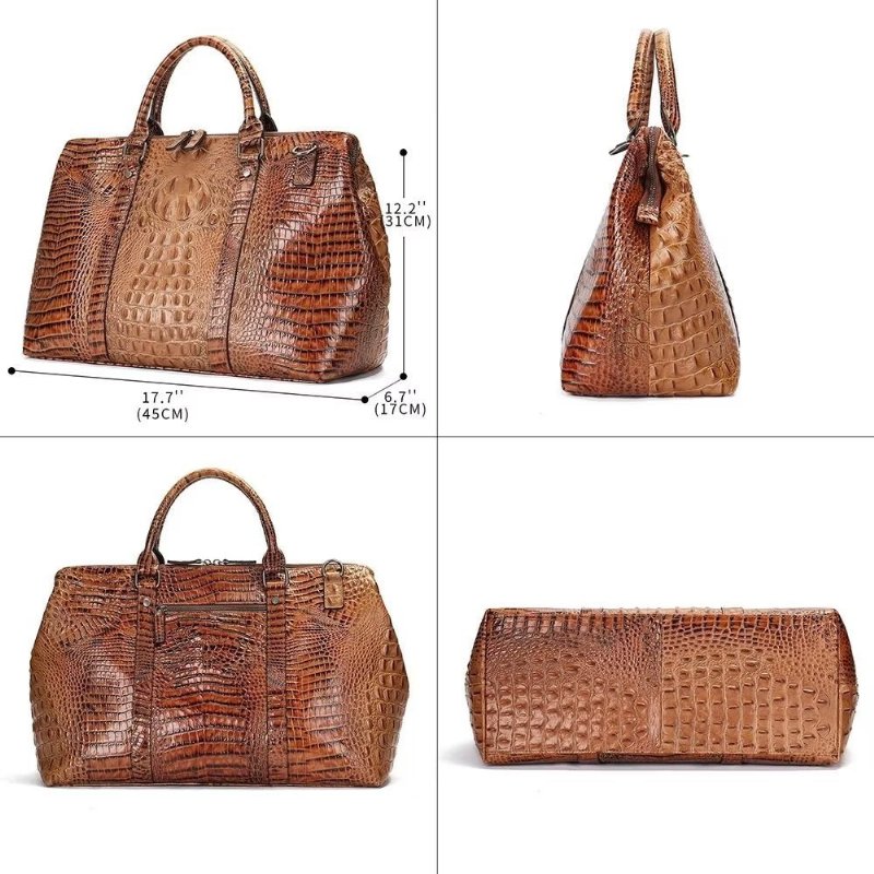 Pánske Tašky Cez Rameno Exotic Crocodile Leather Travel Duffle - Káva