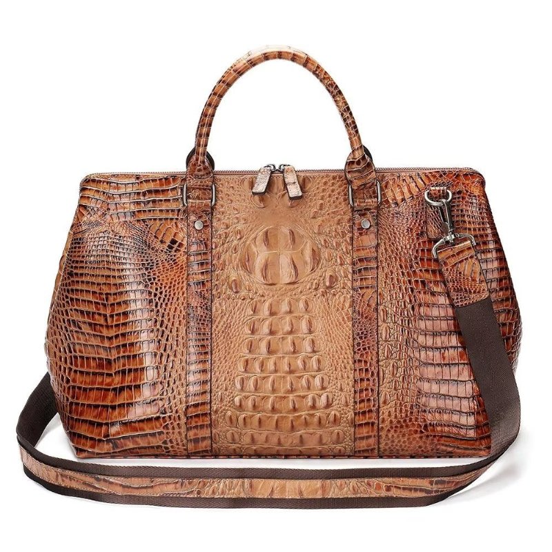 Pánske Tašky Cez Rameno Exotic Crocodile Leather Travel Duffle - Káva