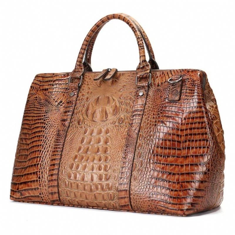 Pánske Tašky Cez Rameno Exotic Crocodile Leather Travel Duffle - Káva