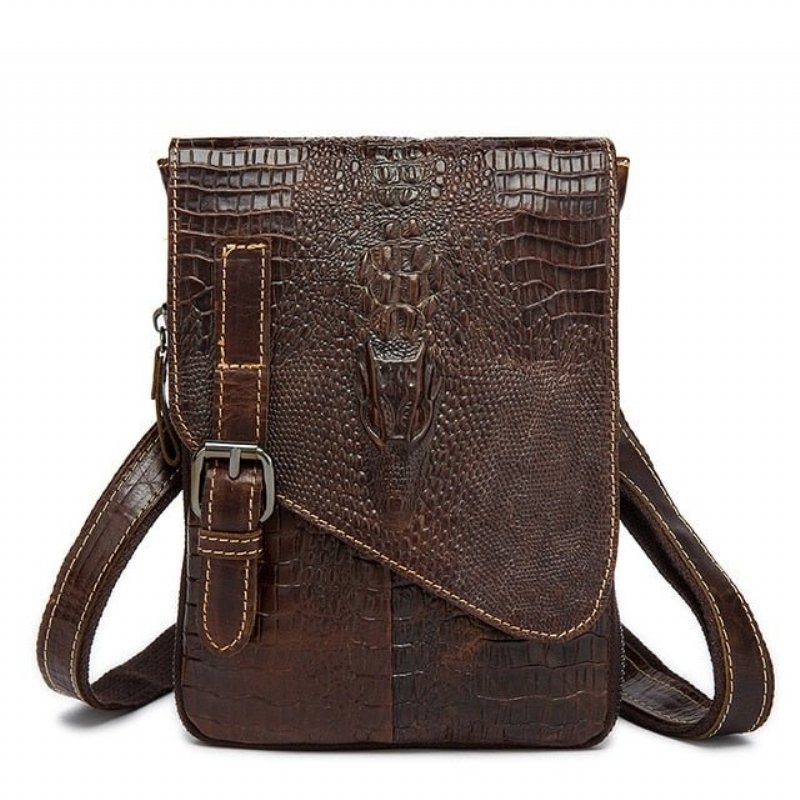 Pánske Tašky Cez Rameno Leather Box Messenger Taška - Káva