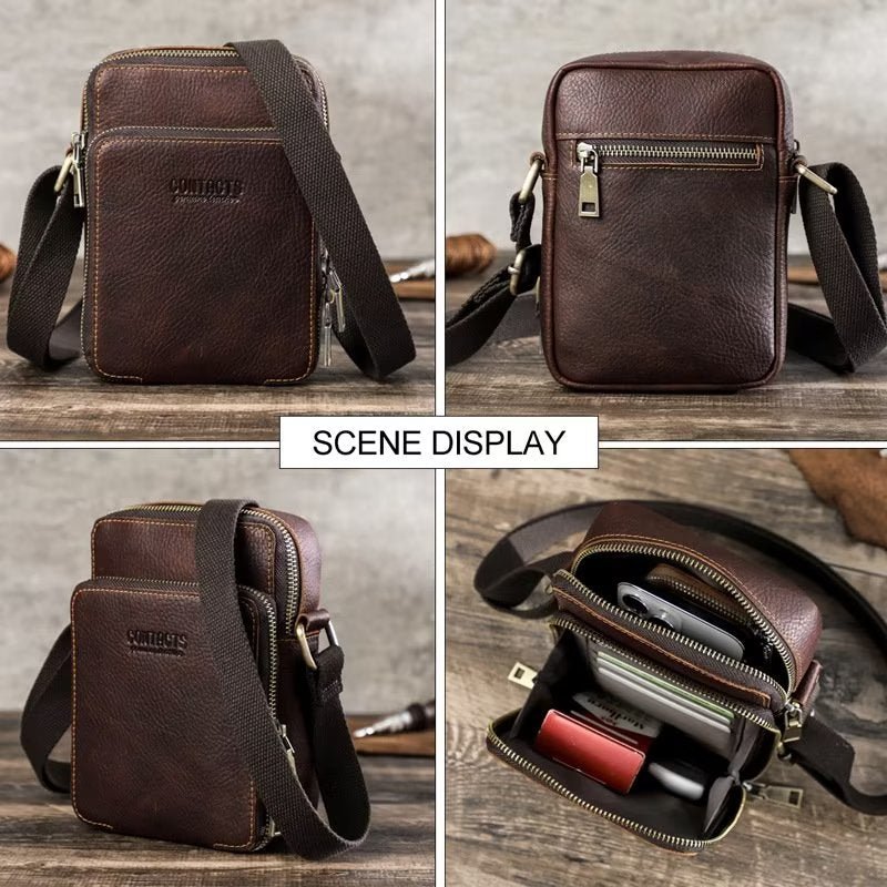 Pánske Tašky Cez Rameno Luxusná Crossbody Taška Messenger Collection Crazy Horse - Káva