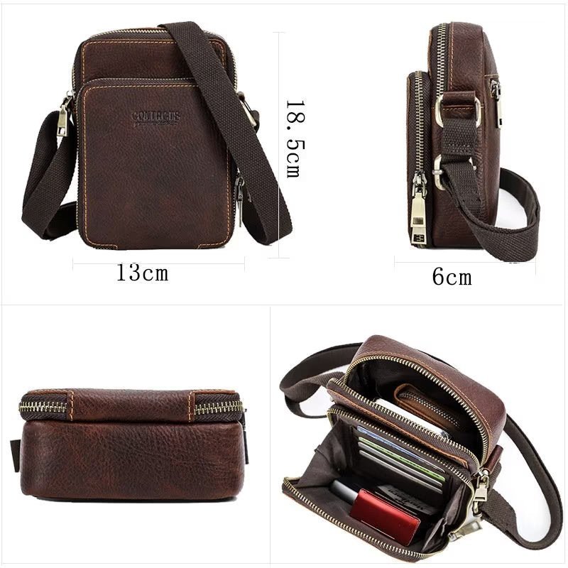 Pánske Tašky Cez Rameno Luxusná Crossbody Taška Messenger Collection Crazy Horse - Káva