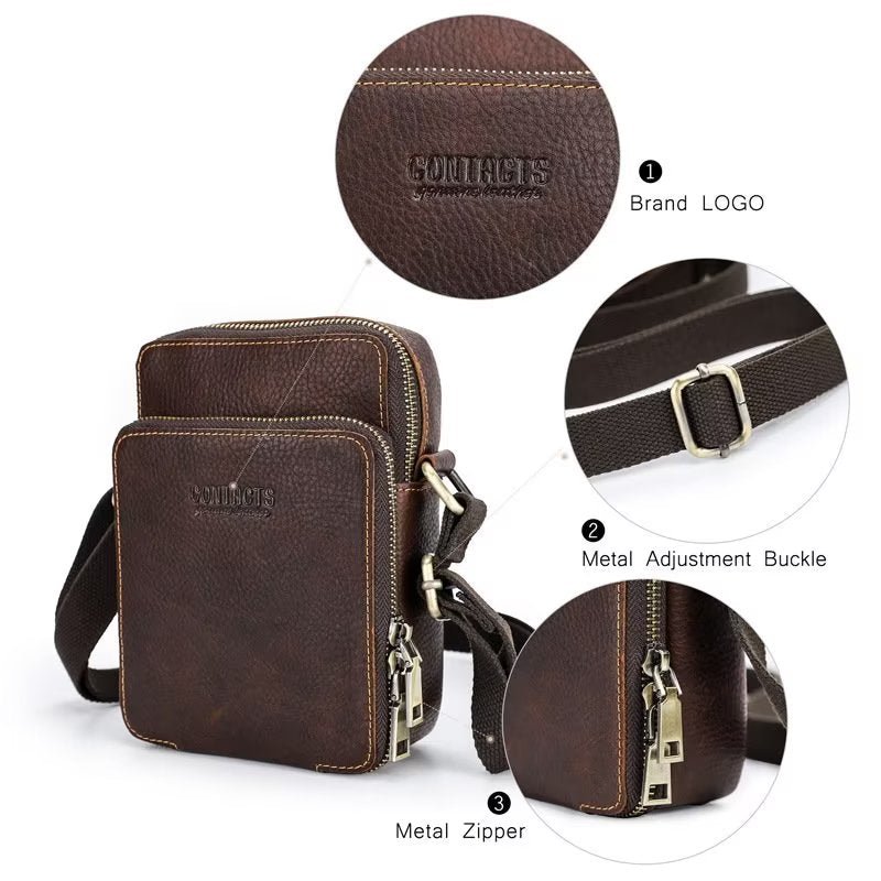 Pánske Tašky Cez Rameno Luxusná Crossbody Taška Messenger Collection Crazy Horse - Káva