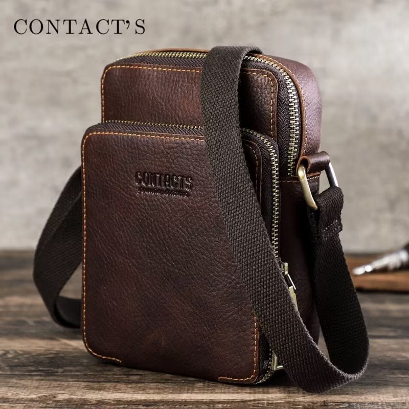 Pánske Tašky Cez Rameno Luxusná Crossbody Taška Messenger Collection Crazy Horse - Káva