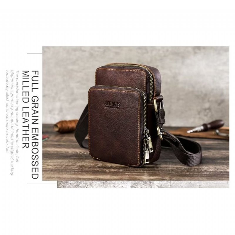 Pánske Tašky Cez Rameno Luxusná Crossbody Taška Messenger Collection Crazy Horse - Káva