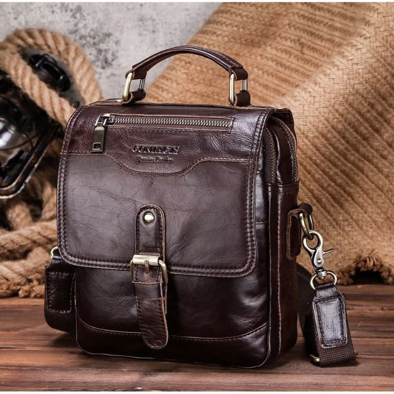 Pánske Tašky Cez Rameno Luxusná Crossbody Taška Messenger Kolekcia Crazy Horse Rugged - Káva