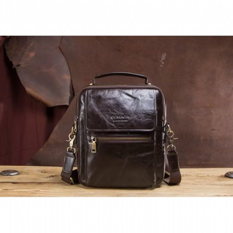 Pánske Tašky Cez Rameno Luxusná Crossbody Taška Messenger Kolekcia Crazy Horse Rugged - Káva