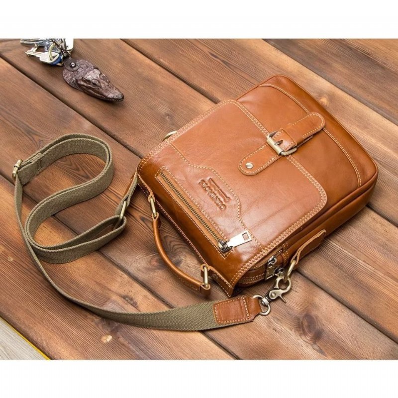 Pánske Tašky Cez Rameno Luxusná Crossbody Taška Messenger Kolekcia Crazy Horse Rugged - Hnedá