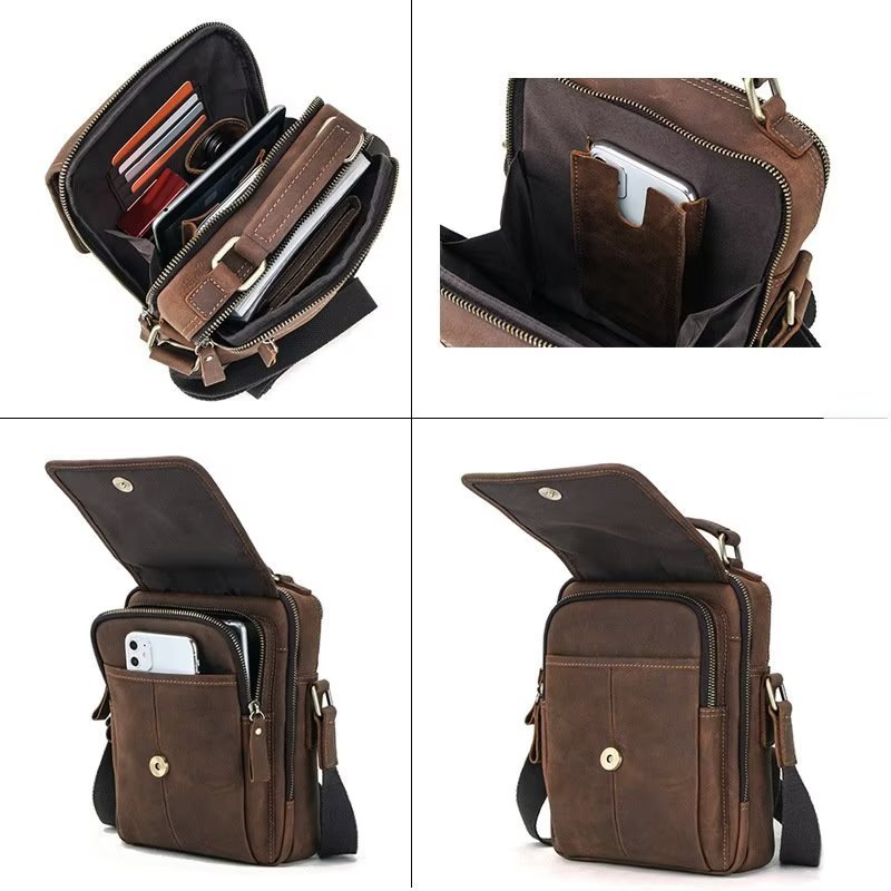 Pánske Tašky Cez Rameno Luxusná Crossbody Taška Messenger Z Kolekcie Crazy Horse Classic - Káva