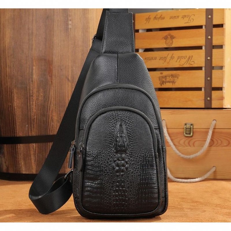 Pánske Tašky Cez Rameno Luxusná Kabelka Crocprint Leather Crossbody Messenger - Čierna