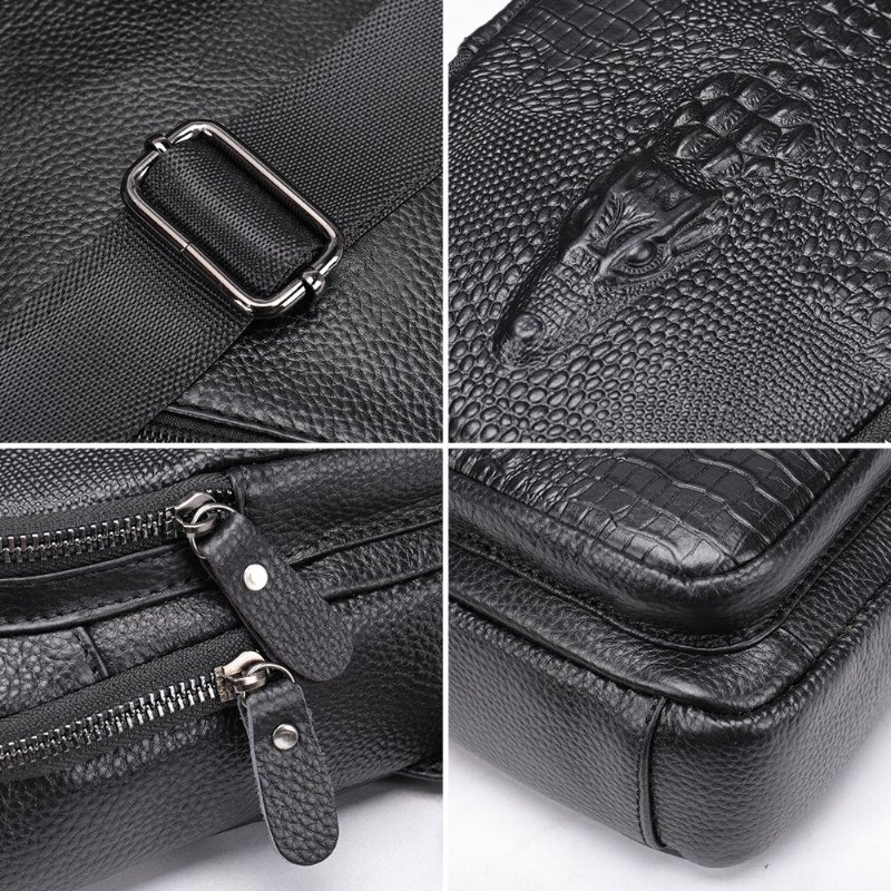 Pánske Tašky Cez Rameno Luxusná Kabelka Crocprint Leather Crossbody Messenger - Čierna