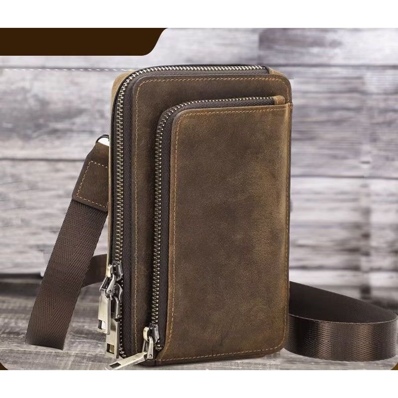 Pánske Tašky Cez Rameno Luxusná Kožená Kabelka S Klapkou Vintage Crossbody - Káva