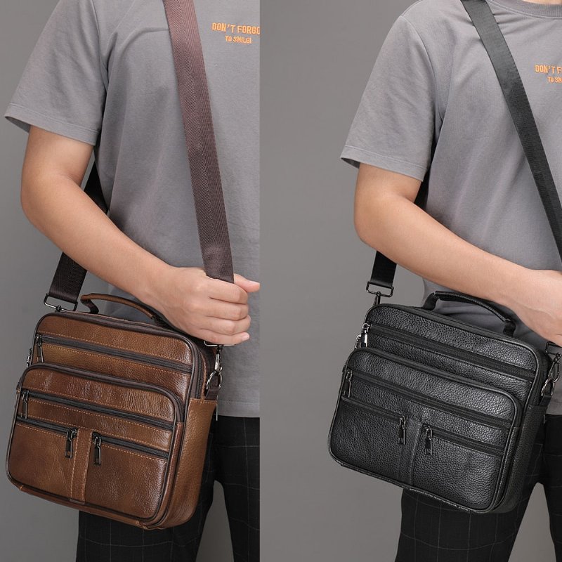 Pánske Tašky Cez Rameno Na Zips Satchel Crossbody Messenger Taška - Čierna